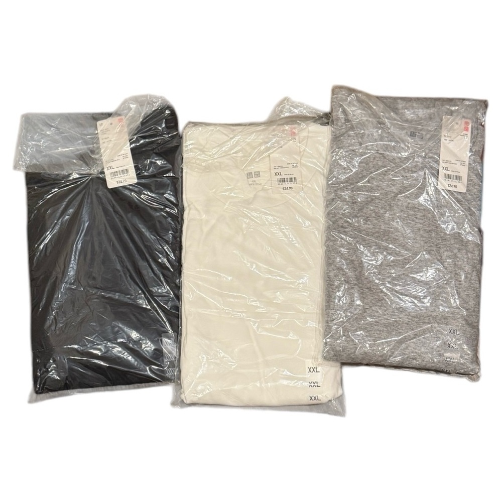 (3) NEW Uniqlo 100% cotton long sleeve tee shirts XXL black white gray NORMCORE